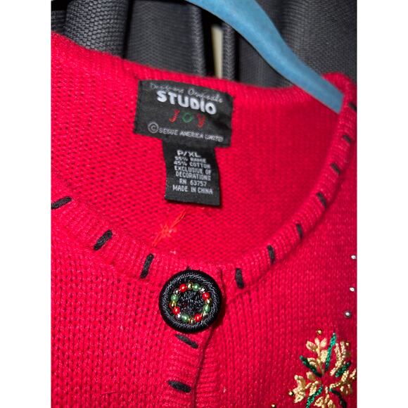 Ugly Christmas Sweater Cardigan Xmas Size XL Petite - Picture 2 of 3